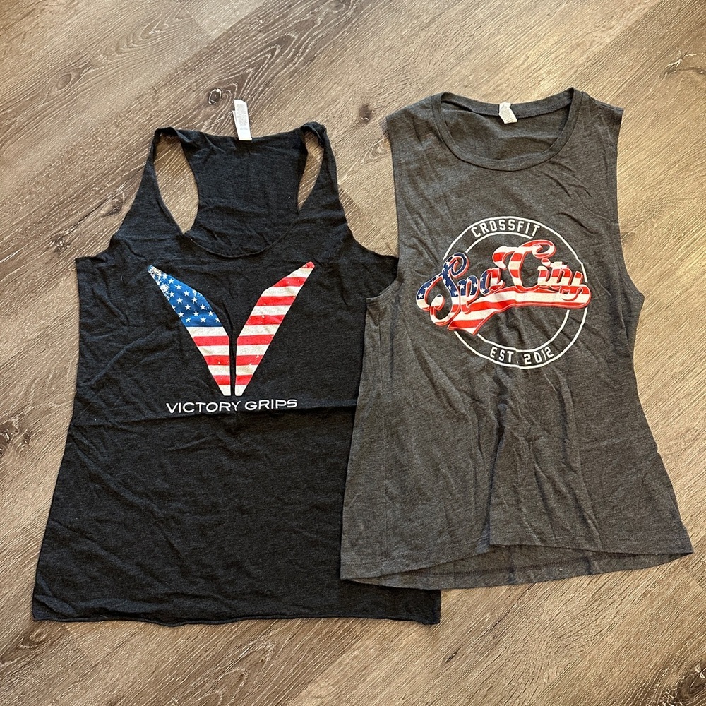 CrossFit workout red, white and blue American flag tank top bundle